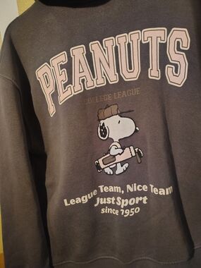 Peanuts Charcoal Crewneck Sweatshirt with Snoopy Graphic